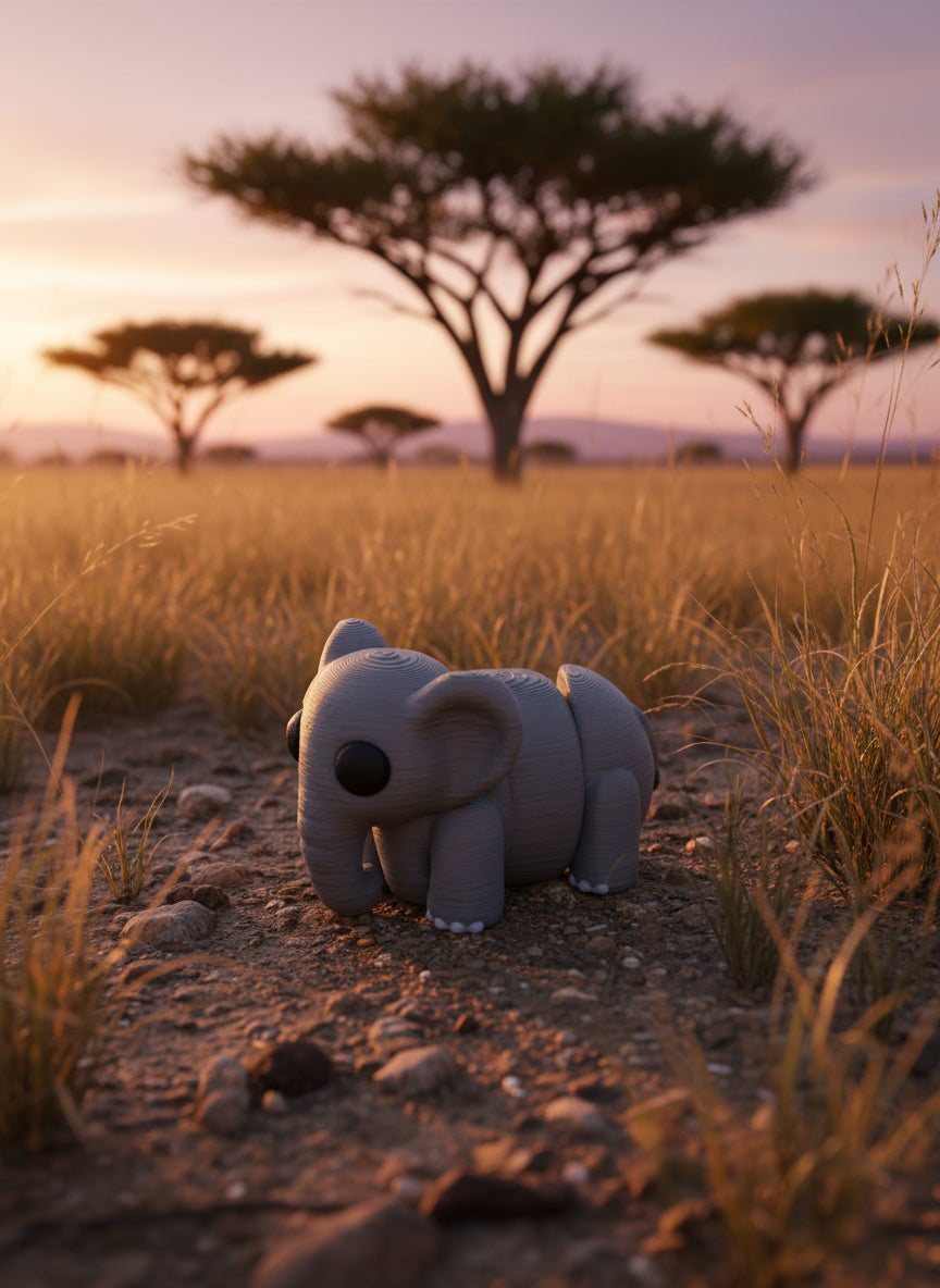 Mini Articulating Elephant – 3D Printed PLA Figurine by Zou3D