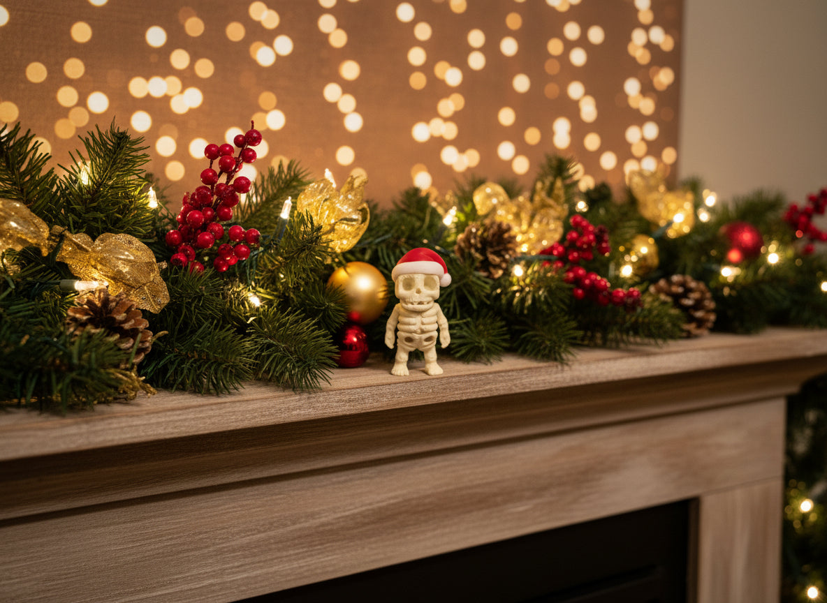 Mini Santa Hat Skeleton – Festive Bonehead Collectible by Zou3D