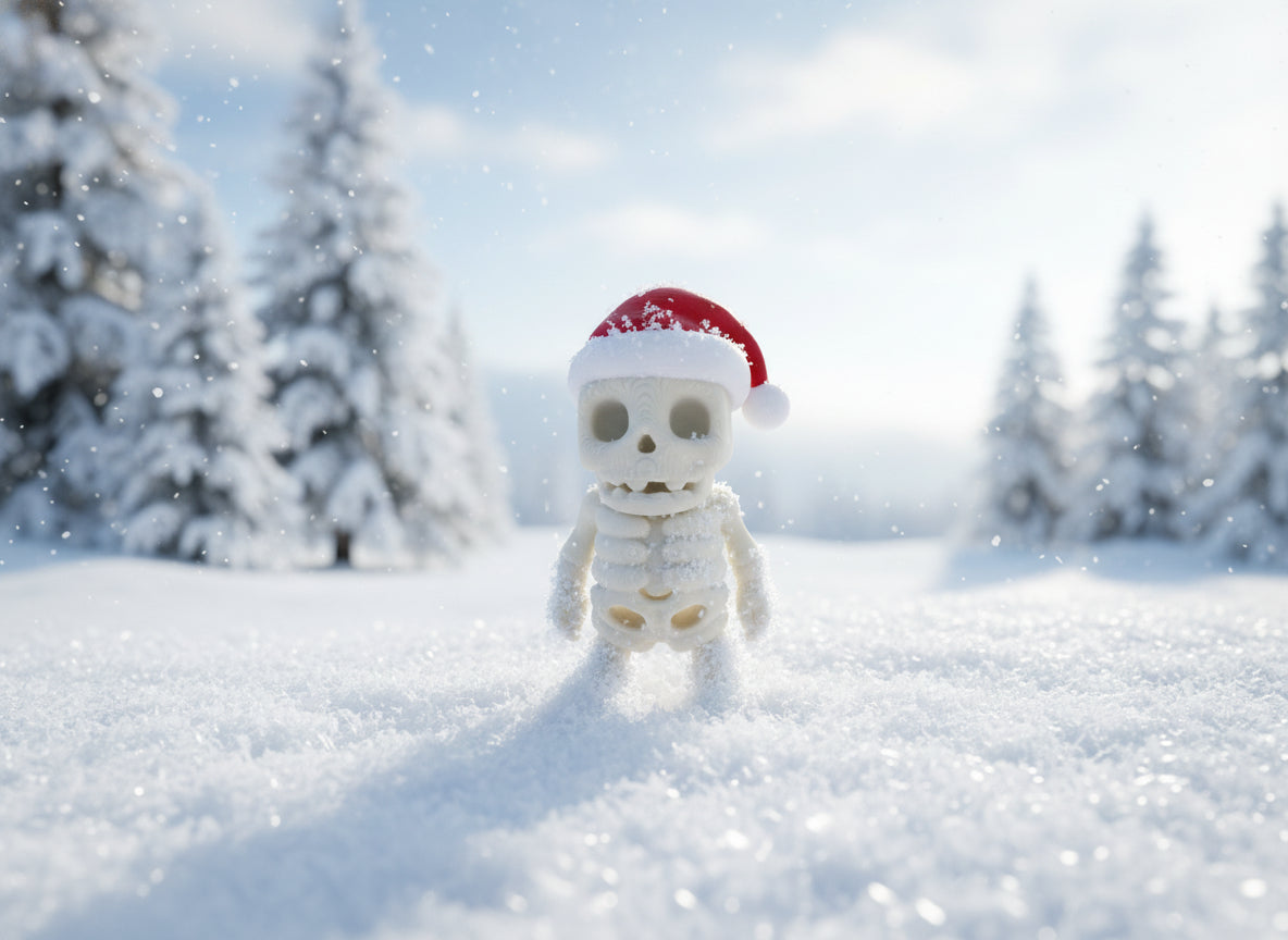 Mini Santa Hat Skeleton – Festive Bonehead Collectible by Zou3D